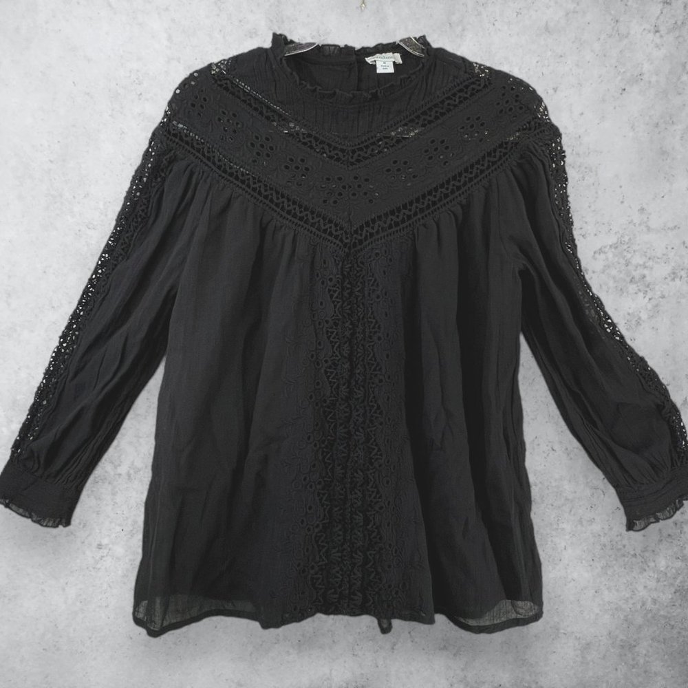 SUNDANCE Top Womens Medium Black Crochet and Lace Bohemian Blouse